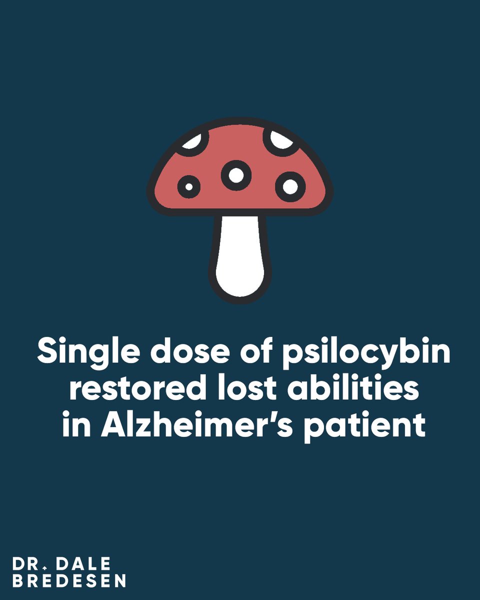 DrDaleBredesen's tweet photo. A case study on psilocybin has made waves recently as a result of the impact it had on an 80-year-old Alzheimer’s patient. The paper describes miraculous recovery of bladder control, speech, and ambulation. https://t.co/dzCxQd3aKU https://t.co/Oh0No1RfoC