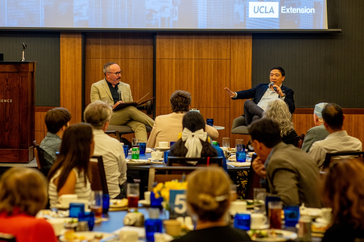 uclaextension's tweet photo. Is the current model of higher education dead? 

On June 16, Andrew Yang and UCLA Extension's Dean Eric Bullard discussed how to move education forward in an uncertain time.

Learn more about how education is changing to fit the future here: https://t.co/Iq4djI8hrw https://t.co/5LNvwi9Xbh