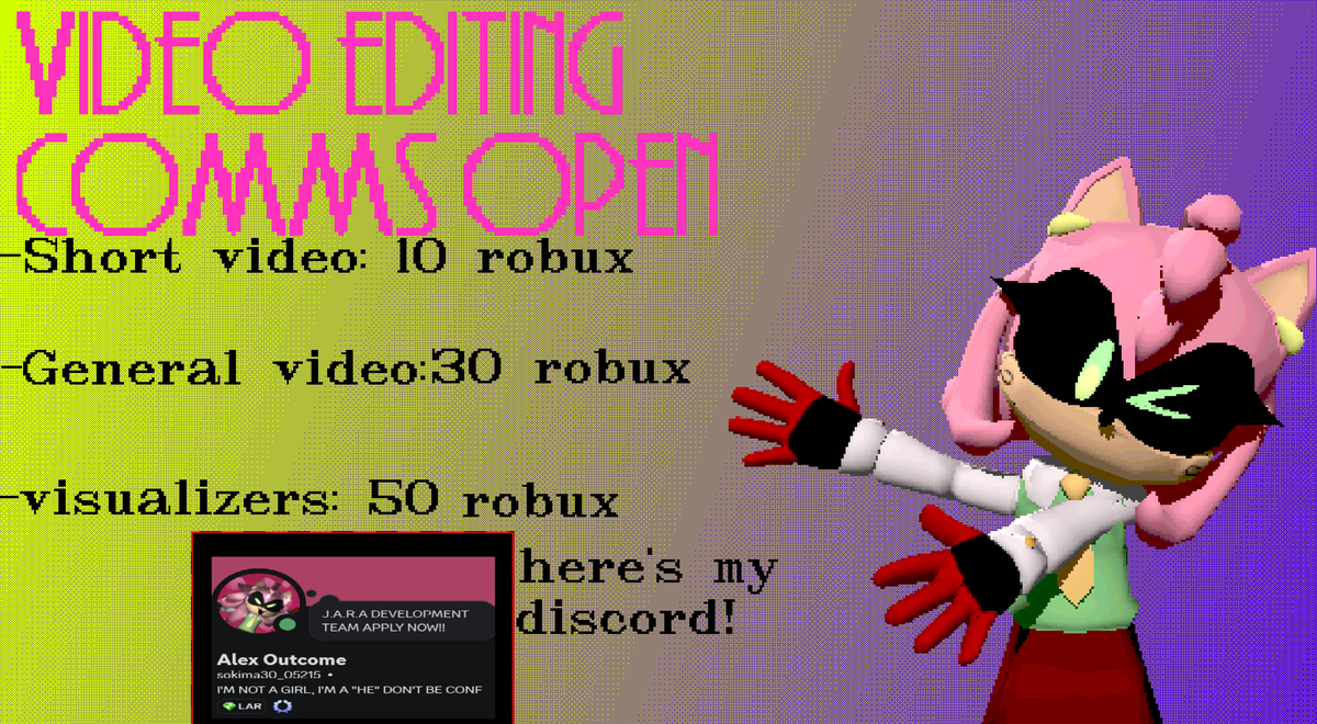 Alexoutcome's tweet photo. LETS DO THIS AGAIN!
Video Editing Commissions Are open! https://t.co/4nbVT5O8d7