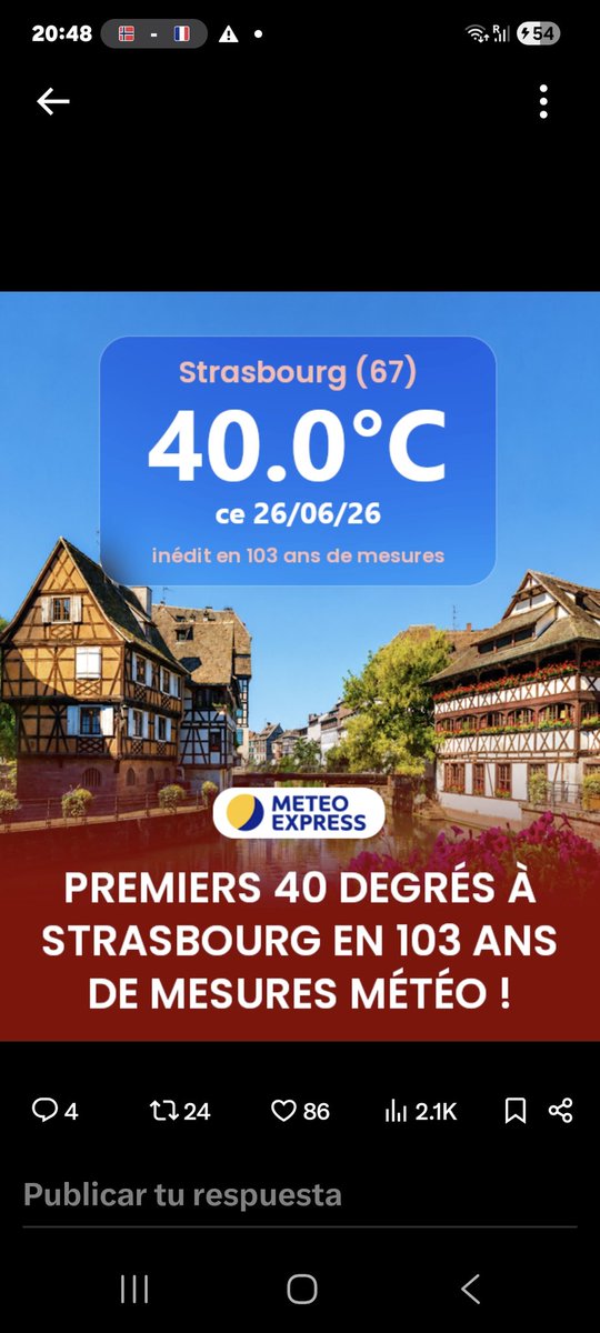 HenriquezMax's tweet photo. Nuevo récord de Tmax para Strasburgo: 40°C https://t.co/jlRHVMoXwn