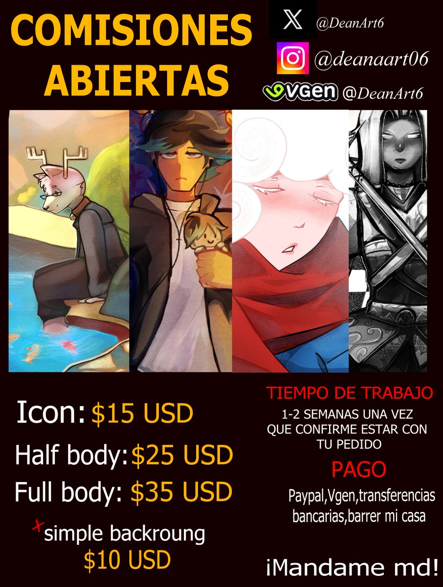DeanArt6's tweet photo. Ya tengo pocos pedidos por terminar así que vuelvo a abrir comisiones con todo actualizado <3

¡Espero les llame la atención algo! Cualquier duda pueden decirme en privado

Y me ayudaría mucho un rt o comentario muak este es mi uno medio de sustento por el momento https://t.co/TPT2kjhPGz