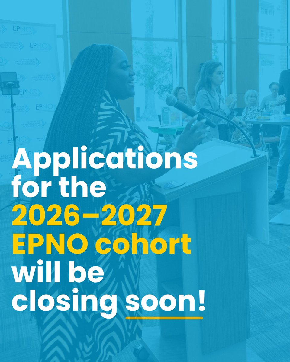 EPNOla's tweet photo. ⏳ Applications for the 2026–2027 EPNO cohort are closing soon!

If you've been looking for a way to get more involved in the Greater New Orleans region, build meaningful connections, and make a real impact in your community, this is the time.

Apply here:
https://t.co/u7dgqFjH0o https://t.co/JF48WqZwXy