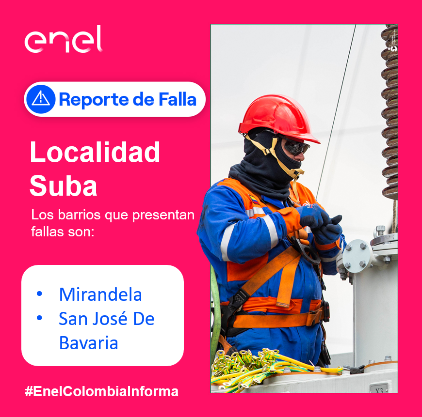 EnelClientesCO's tweet photo. #LocalidadSuba nuestro equipo se dirige a la zona para identificar la falla reportada, seguimos trabajando para ti 👨‍🔧⚡

Los barrios afectados son:
Mirandela, San José De Bavaria

Te invitamos a estar pendiente de nuestros canales para mayor información. https://t.co/pjECSNCOH4