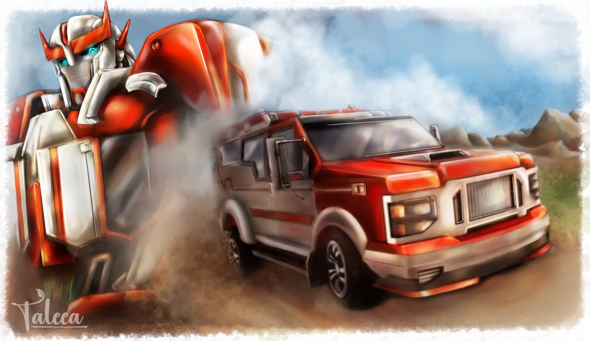 Taleea_FromDA's tweet photo. "It's alright. I'm an emergency vehicle." 
I just love Ratchet's alt-mode. Yeah, I might be a bit biased, because he's my favorite character and stuff, but still... His ambulance-mode just looks great in TFP. #Transformers #Ratchet #TFratchet #tfprime #tfp https://t.co/SMaNQ5KCgS