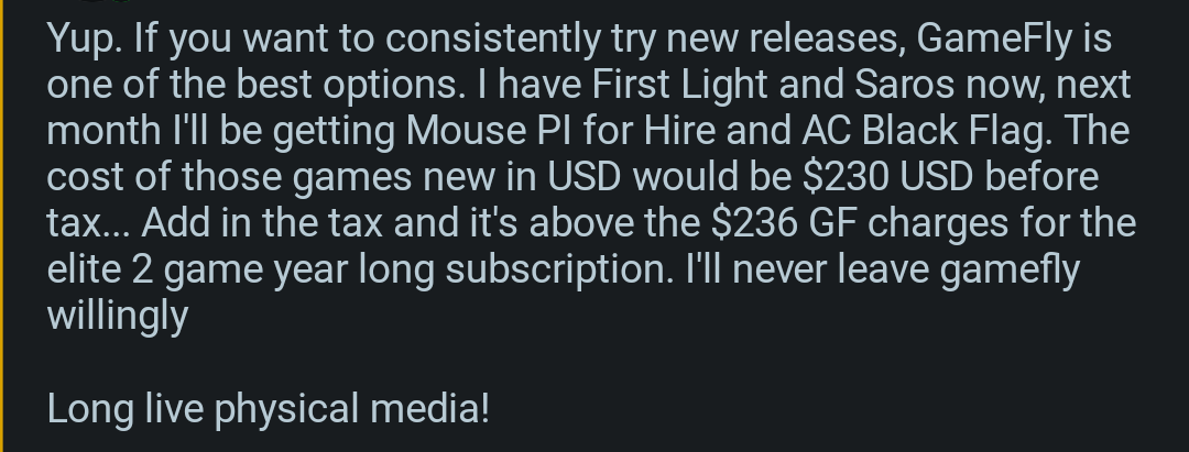 virtualfarmer's tweet photo. @GameFly Been with GameFly for over a decade now, in multiple states in different time zones. I posted the below a few days back, on reddit https://t.co/VFnqAh8V1a