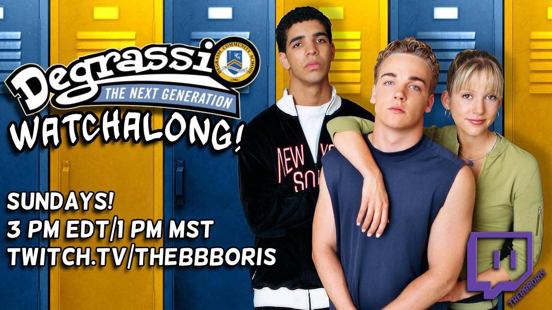 BBBoris's tweet photo. Sunday! 

We are back for round 2 of the #Degrassi The Next Generation Watchalong! Join us at 1 PM MST/3 PM EDT on the purple app!

🟪TheBBBoris https://t.co/v3qu6kdjsk