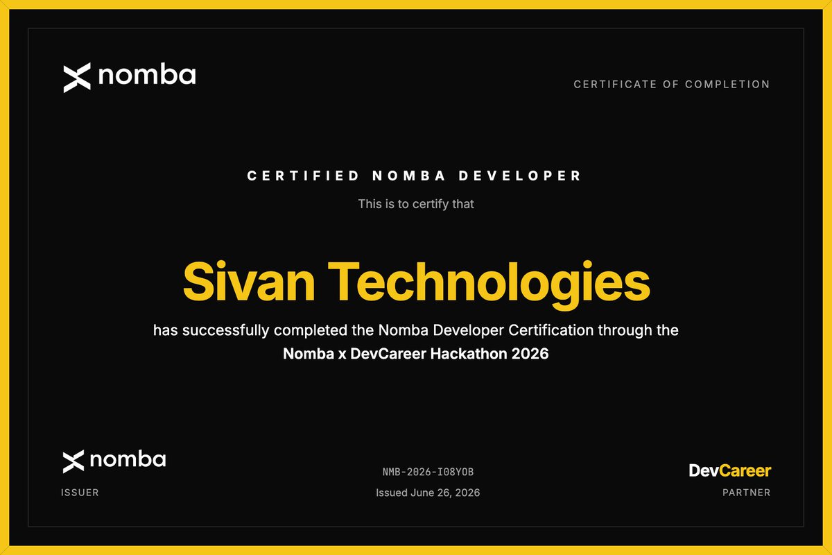 Proud moment for Sivan Technologies. We completed the Nomba Developer ...