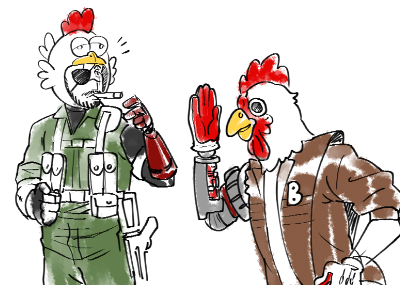 N1ckBee5's tweet photo. 2 chicken boys #mgsv #romeoisadeadman https://t.co/7wTMZPhlAA