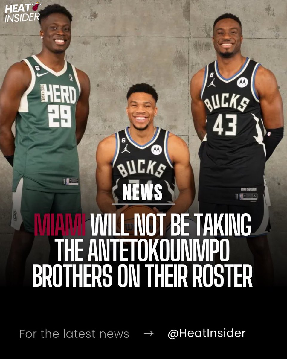 HeatInsider__'s tweet photo. Miami is reportedly moving forward without any additional Antetokounmpo brothers, per @ramonashelburne 

"There won't be anymore Antetokoumpo brothers in Miami. That whole 'we have Kostas and Thanasis on the team'I don't think that's going to continue from what I understand."

(Via @ShotCoverage)