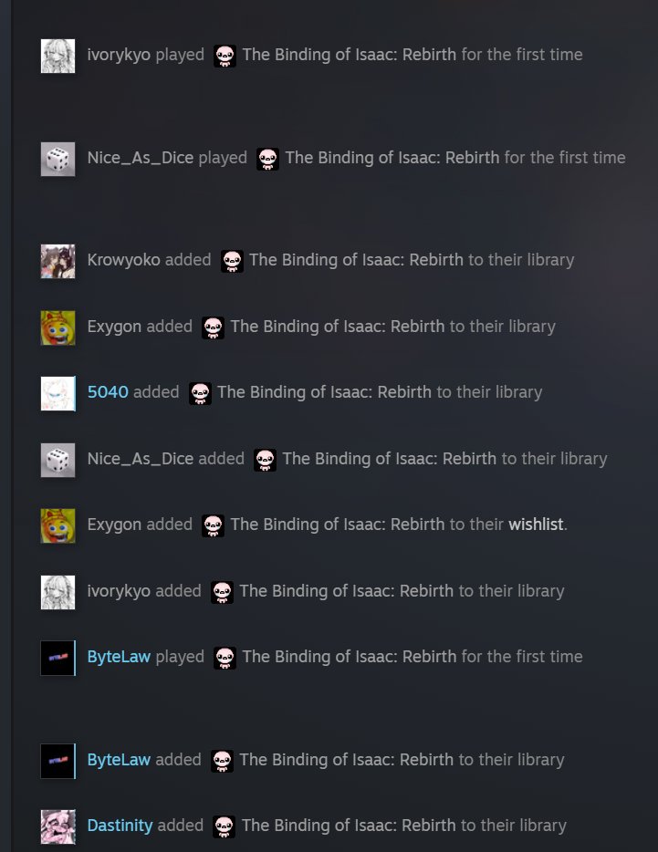 _Ninde's tweet photo. The binding of isaac sale got everyone like: https://t.co/xqM7qvWYqa