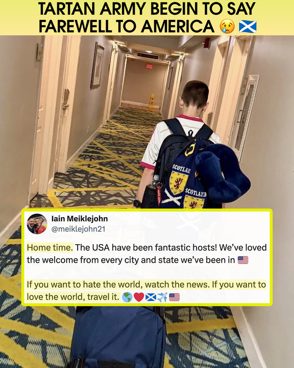 MenInBlazers's tweet photo. TARTAN ARMY SAY GOODBYE 😭

With Scotland on the verge of elimination from the World Cup, traveling supporters are paying emotional tribute to their trips to the U.S. 👋

They were here for a good time, not a long time, but the memories will last a lifetime 💙🤍 https://t.co/fmAZW2diQX