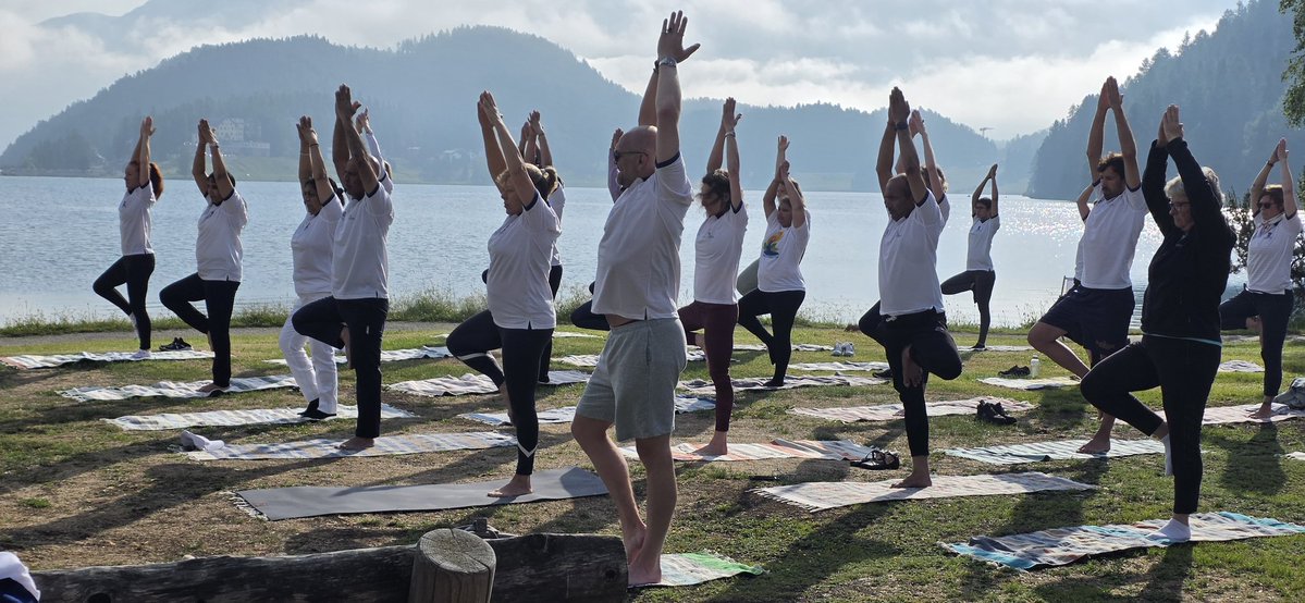IndiainSwiss's tweet photo. From the slopes of one of the world’s most iconic skiing destinations to the stillness of the yoga mat, the @IndiainSwiss #Yoga journey across 🇨🇭 reached #StMoritz as part of the 12th #InternationalDayofYoga2026 celebrations.

Set amidst the majestic Engadin landscape, the event celebrated 🇮🇳’s timeless gift of #Yoga as a pathway to healthy living, #mindfulness & harmony with nature.

#IDY2026 #YogaforHealthyAgeing #IDY2026inSwitzerland
@MEAIndia @IndianDiplomacy @DrSJaishankar @PMOIndia @iccr_hq 
@moayush
