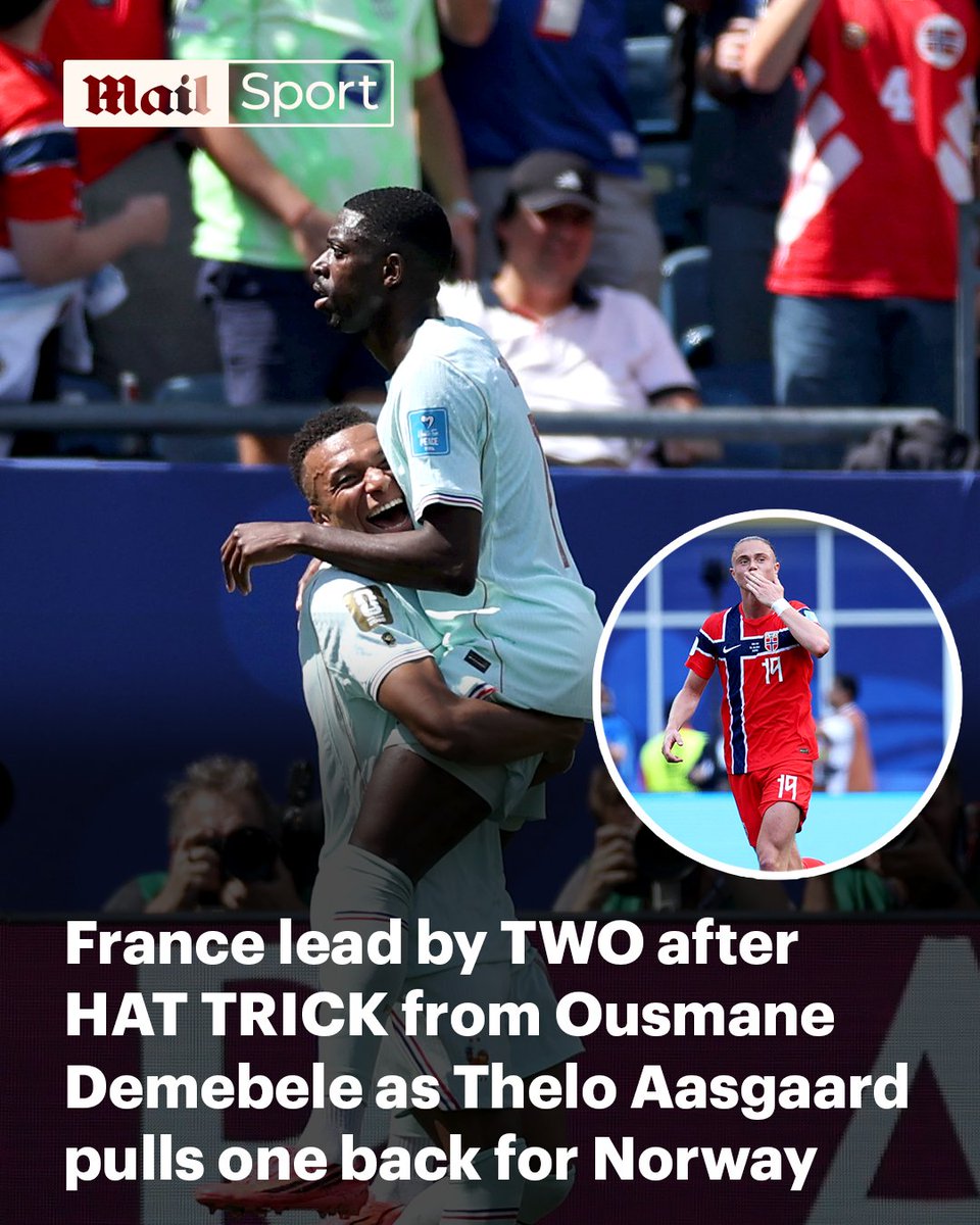 MailSport's tweet photo. Can Norway find a way back into the game in the second half? 👀
🔗https://t.co/5L7alqekEw
#Dembele #Aasgaard #France #Norway #WorldCup #FWC26 https://t.co/J6qUEFTljc