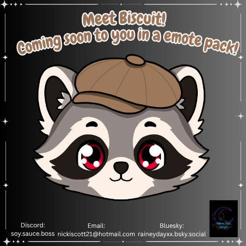 RaineyDDesigns's tweet photo. New little guy dropping soon keep a look out for him!

#chibiart #emotes #chibiemotes #twitchemotes #discordemotes #discord #twitch #racoon #racoonemote #BiscuittheRacoon https://t.co/kkONKn51zR