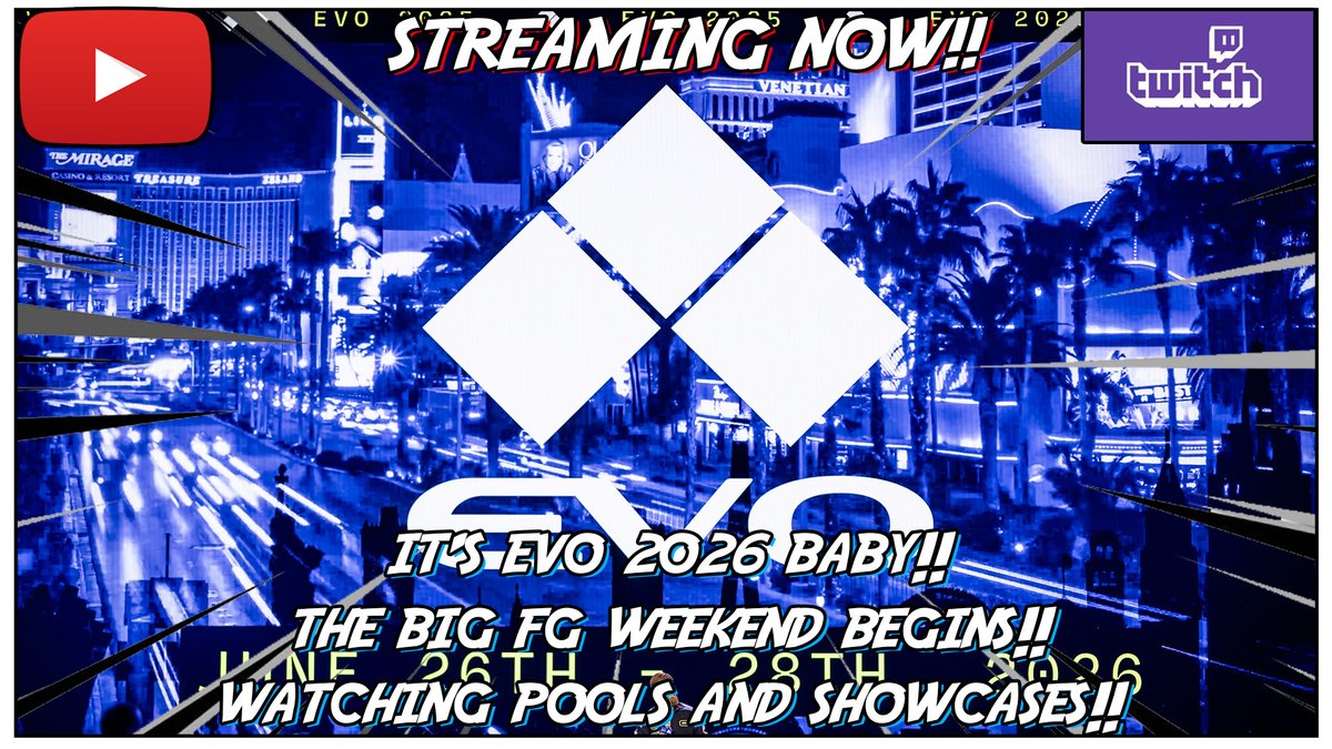 KhaizaKahn's tweet photo. STREAMING NOW!!

>>>>>>>>>>

IT'S EVO 2026 BABY!! The Big FG Weekend!! Watching Pools &amp; Showcases!!

>>>>>>>>>>

🟣https://t.co/B0wyhWB69H
🟥https://t.co/qh30mFRNZ6

#twitchaffiliate #autisticstreamer #YouTuber #FGC #FightingGames https://t.co/Gvie9i9Yha