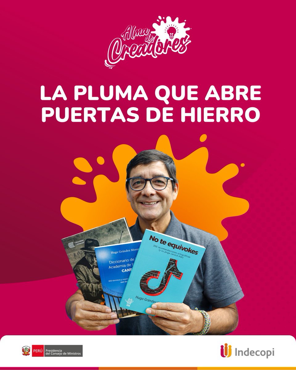 IndecopiOficial's tweet photo. ¿Cómo pasó de enseñar ortografía en TikTok a ingresar a más de 20 cárceles para contar historias de redención? 📚
En #AlmaDeCreadores, Hugo Grández revela cómo la literatura transforma vidas y nos adelanta su fascinante Diccionario de la Lengua Canera ➡️ https://t.co/QNFuz7Z2rW https://t.co/MO5vQhws04