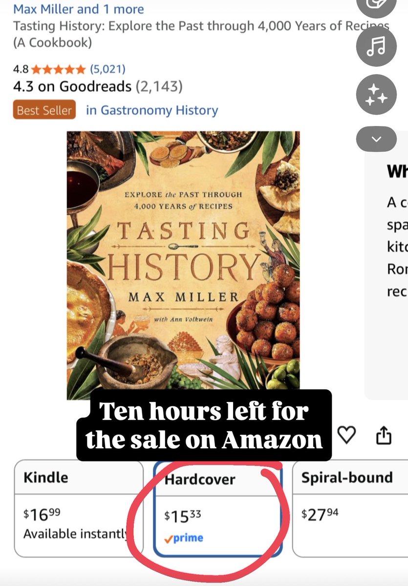 TastingHistory1's tweet photo. 10 hours left for the sale on the Tasting History cookbook. https://t.co/OAtok32EkB