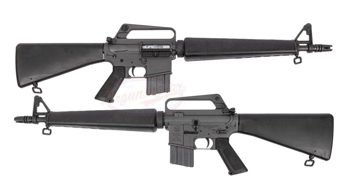 Mrgunsngear's tweet photo. H&R 605 clone faux dissipator with 15.3'' 5.56 chrome lined 1/7'' twist barrel, pinned A1 flash hider (non NFA item), carbine gas system, pinned FSB, carry handle A1 rear sight & slick side upper, and chrome full auto profile BCG for 1,199 currently here: https://t.co/HqCmkYoMWp

In stock as of this post 🇺🇸🚬

#history #m16a1 #clone #vietnam #HR605