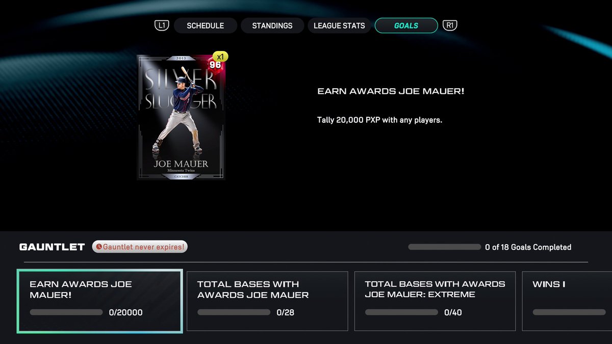 bhlademyst's tweet photo. Gauntlet Mini Season 20K PXP Guide:

IF you do NOT care about offline averages...

Play 9-inning games on Legend.

Load up a team FULL of players you want to parallel, bunt out w/ every hitter, and just pitch complete games W/L.

Should net 4-5K PXP per game.

Mind-numbing, but VERY fast.

After that, reset the Mini Season if you want to play it out for other goals.