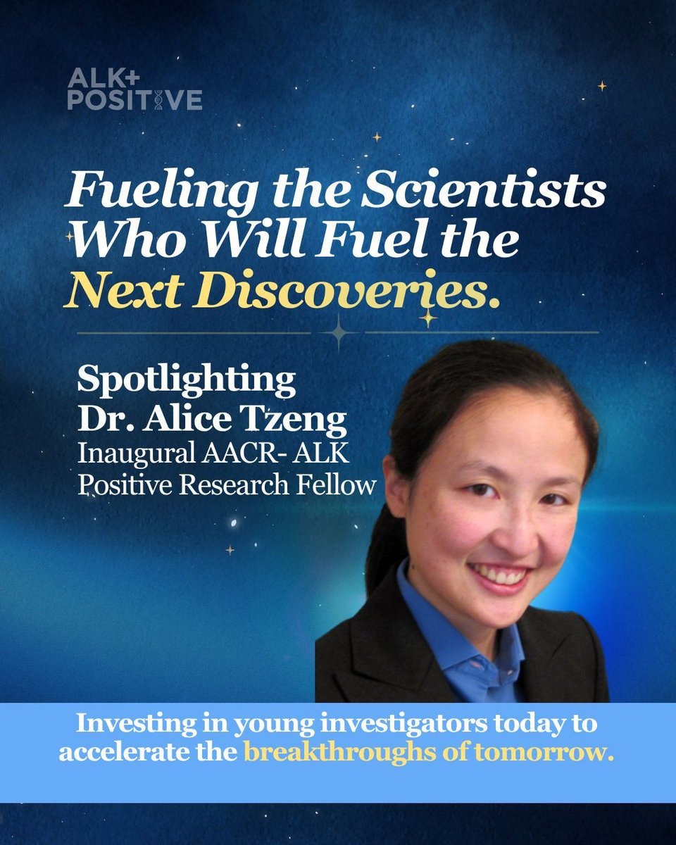 ALKPositiveinc's tweet photo. 🚀 Today's young investigators. Tomorrow's breakthroughs.
Meet Dr. Alice Tzeng, inaugural AACR–ALK Positive Research Fellow.
Your support fuels the researchers who will fuel tomorrow's discoveries.
👉 https://t.co/4A1mGOODtu
#FuelTheCure #APAM26 #YoungInvestigators https://t.co/55vqRuq4FV