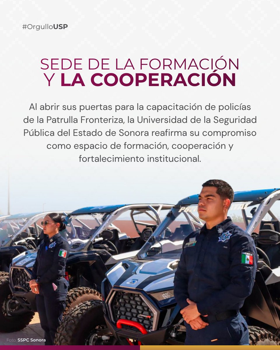 DrElliothRomero's tweet photo. Razón #12 para sentir #OrgulloUSP

Como parte del compromiso de la Secretaría de Seguridad y Protección Ciudadana y la visión de nuestro gobernador @AlfonsoDurazo  de fortalecer la seguridad desde la formación y la cooperación, la USP fue sede de la capacitación de elementos de la Patrulla Fronteriza.

Seguimos impulsando espacios de colaboración e intercambio de experiencias que consolidan alianzas estratégicas y fortalecen las capacidades institucionales.