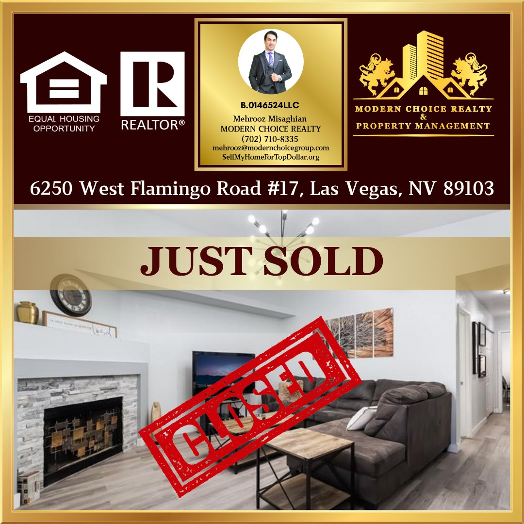 RealtorMehrooz's tweet photo. 🔒 JUST SOLD

📍 6250 W Flamingo Rd #17
Las Vegas, NV 89103

#luxurylistinghenderson #luxuryhomeshenderson
#realtorHenderson
#persianrealtorlasvegas #persianrealtorhenderson
#iranianrealtorlasvegas
#iranianrealtorHenderson
#persianrealtorvegas
#toprealtorlasvegas https://t.co/kUtGekU7zZ