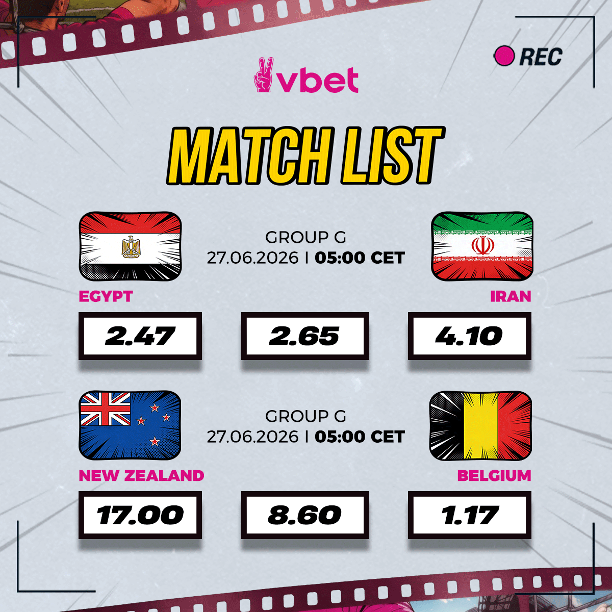 VBETnews's tweet photo. 🏆 Groups G &amp; H are next, and more Round of 32 spots are ready to be decided.

Who joins the knockout stage next? 😎

#WorldCup2026 #VBET https://t.co/3rK9CPL9ql