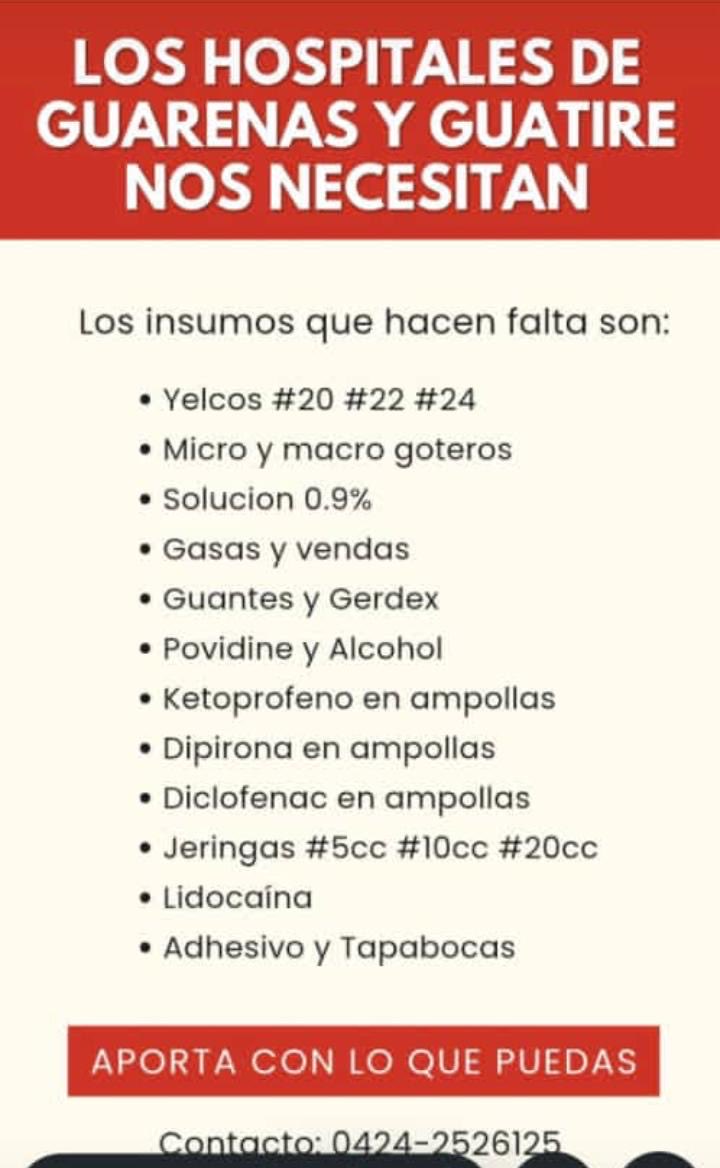 PeriodistaDSD's tweet photo. Lista de insumos que se necesitan en el Hospital de Guatire @Juliococo https://t.co/nzP29q8VhF