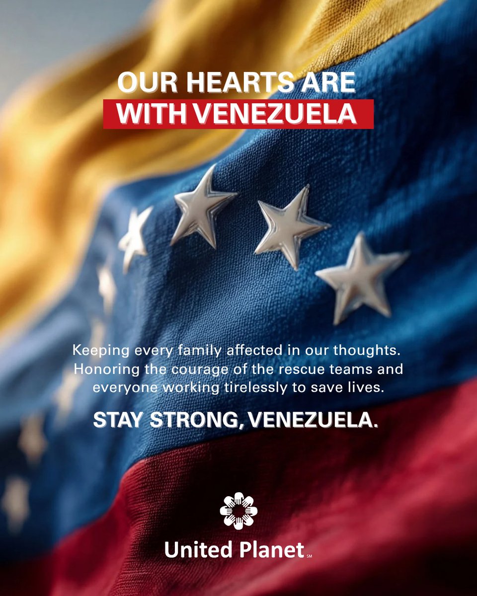 UnitedPlanet's tweet photo. Our hearts are with the people of Venezuela during this difficult time. We stand in solidarity with everyone affected and extend our deepest gratitude to the first responders, volunteers, and rescue teams working tirelessly to save lives. 🇻🇪❤️ https://t.co/bVb2wCs5Eb