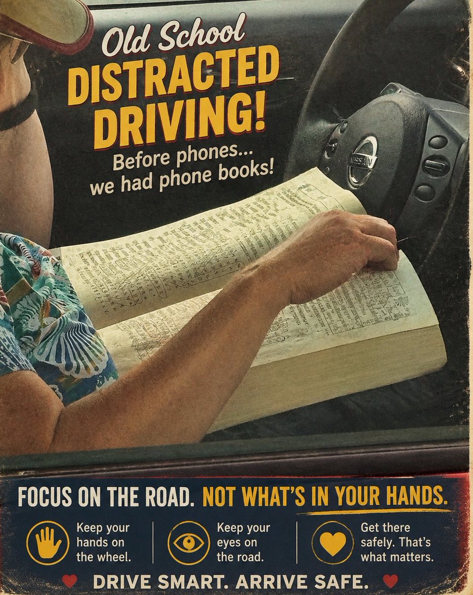 PCPappy's tweet photo. Old school distracted driving. 📖🚗
Yesterday it was a book. Today it’s a smartphone.
No matter the distraction, keep your focus on driving. Someone is waiting for you to get home safely. #DriveSafe #PappysTips https://t.co/MrnUwP1bAa