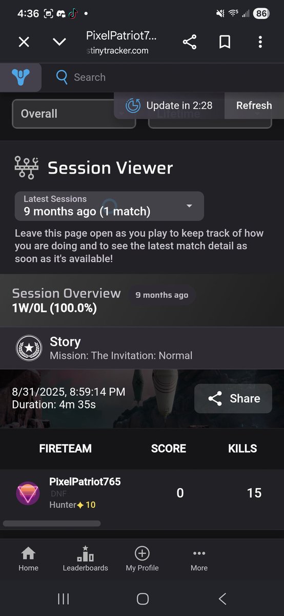 mdmmorris1's tweet photo. @LukeCB14 So someone found his account, and the name is pretty much what you'd expect. Quick summary:
- His lifetime raid record is 0-6
- His last and only session in 2 years was the intro to Kepler mission, which he played for 5 minutes and then quit
- He almost exclusively plays campaign https://t.co/ddKiTa4NlI