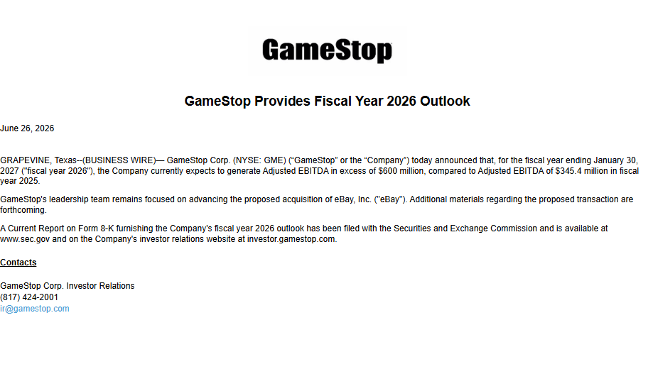 iamrpk's tweet photo. Gamestop literally provides Fiscal Year 2026 Outlook https://t.co/RmxuxVRkmM
