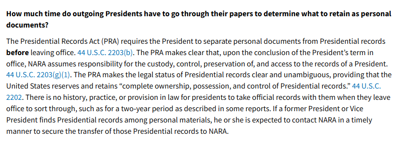 JCStew1313's tweet photo. @anyonewantchips How a populace of seemingly logical, average intelligence individuals can be so hypnotized by one man that when he utters a bunch of lies, they not only believe it, they advocate that his lies are the truth! #Insanity
Presidential Records Act = all records go to NARA. ALL. https://t.co/6abFjY3jZz