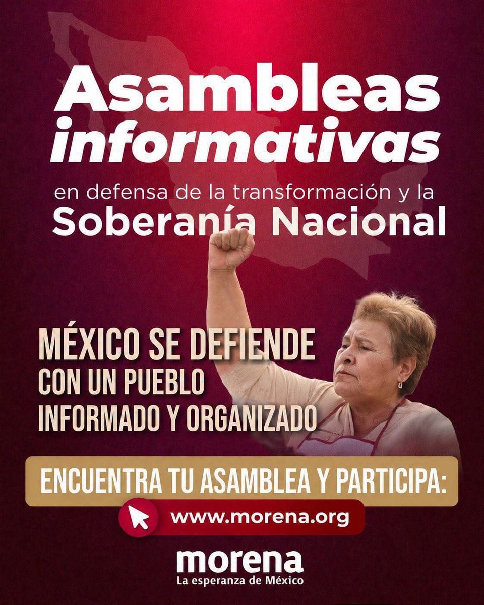 AgustinVaMx's tweet photo. Súmate a las Asambleas Informativas en Defensa de la Transformación y la Soberanía Nacional, un espacio para dialogar, organizarnos y fortalecer la participación del pueblo. 🇲🇽

Consulta la sede más cercana y participa. https://t.co/xFA0ktJ4W2