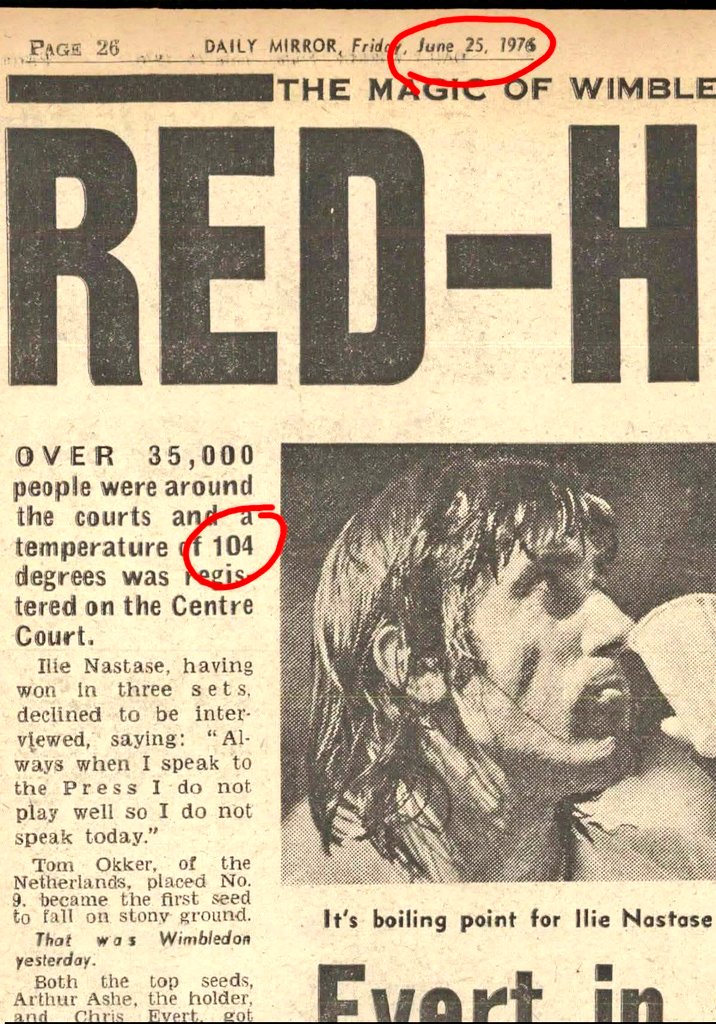 robinmonotti's tweet photo. The highest June temperature ever they said. 

Oh wait: 104°F is 40°C and that was way back in 1976! https://t.co/FRLUzdky8F