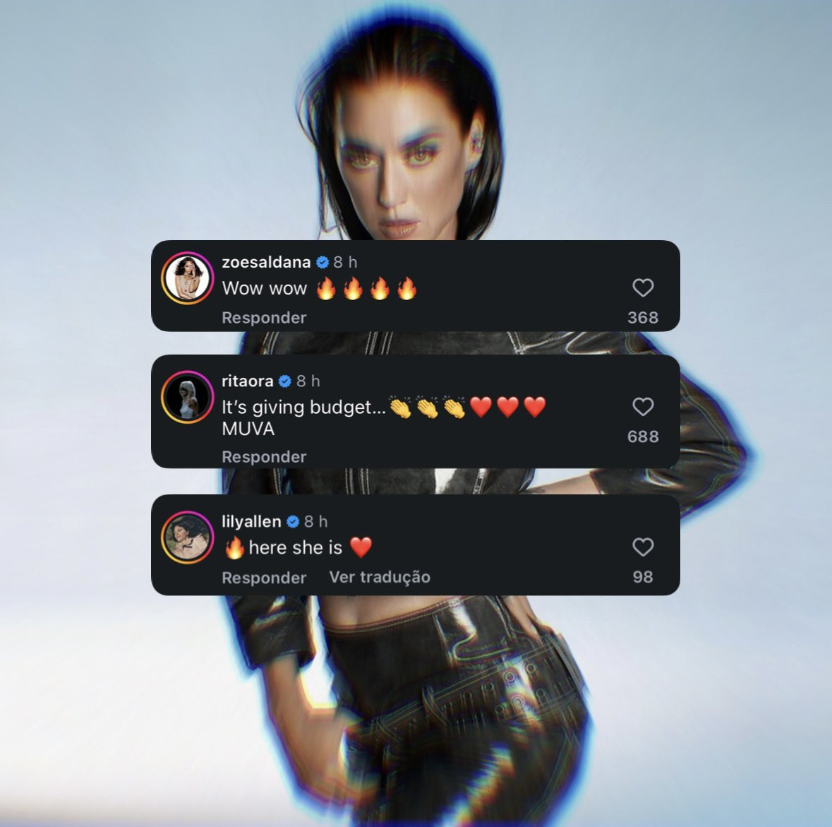 katycatsupdates's tweet photo. O impacto das divas é real! 🔥 

Zoe Saldaña, Rita Ora e Lily Allen comentaram na publicação de Katy Perry, mostrando apoio ao novo single “Watch It Burn”. https://t.co/BSNxyLNS3D