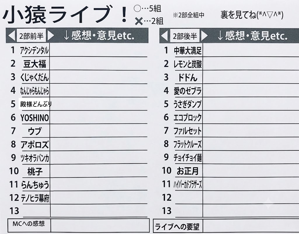 takastarfire's tweet photo. 日曜日１本目(*^_^*)

小猿ライブ(*^_^*)

上位1組、 大首領大猿ライブ(賞金５０、０００円)　へオファー！

次の1組、　首領猿ライブ(賞金２５，０００円)　へオファー！

2026年6月28日　(日曜日)　11時25分~14時30分@ 新宿バッシュ
小猿ライブ！☆☆☆　〜ネタライブ〜

開場11時15分
１部 開演11時25分 終演13時
２部 開演13時 終演14時30分
※エンディングが10分ほどあります。

会場 新宿バッシュ
住所 新宿区歌舞伎町1-28-3 武井ビル２F

チケット
1部2部の内 1つ見るなら1200円
2つ見るなら1500円

配信1500円(アーカイブ有)
https://t.co/seFPhKY9nF

MC 久保田和泉

1部前半
井上鬼塚
くじゃくだん
ガチコジ
まろやか中村
ねぎたたくや
てんてらてーんあきら
ぽじろー！
アポロズ
スキッパー
長い群青
バニーぴょん吉郎
ドレッドマネー

1部後半
ジューンブライド
ジネンジョ
アカランドセル
炊きたてインゴット
モズ
まちるだ
大連山
異端のリターン
ダンシングヒーロー

2部前半
アクシデンタル
くじゃくだん
殿様どんぶり　
YOSHINO
ウブ
アポロズ
ツキオラバンカ
桃子
らんちゅう
テノヒラ幕府

2部後半
中華大満足
レモンと炭酸
ドドん
愛のゼブラ
うさぎダンプ
エコブロック
ファルセット
フラットクルーズ
チョイチョイ麺
お正月
ハイパーカドブラザーズ

その他

スポンサー様

#FAIRYTAIL
https://t.co/1znz3HFJyW

今後のライブ全日程こちらです🙇
https://t.co/DDd0vQHrwM

ホームページ
https://t.co/oTO0G7sdDQ

チケット予約はTwitterでもオープンチャットでも公式LINEでも芸人さんでも大丈夫です。
↓

オープンチャット「肉食、疾風、小猿、首領猿、チケット予約」
https://t.co/PcDl631YKd

公式LINE
https://t.co/YJqMnmq6fy

どの場合でも芸人さんにバックつきます。