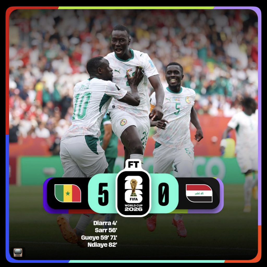 YandomaJabir's tweet photo. Senegal secure their first win of #FIFAWorldCup 2026 🇸🇳 https://t.co/SFEzLMQ6Yl