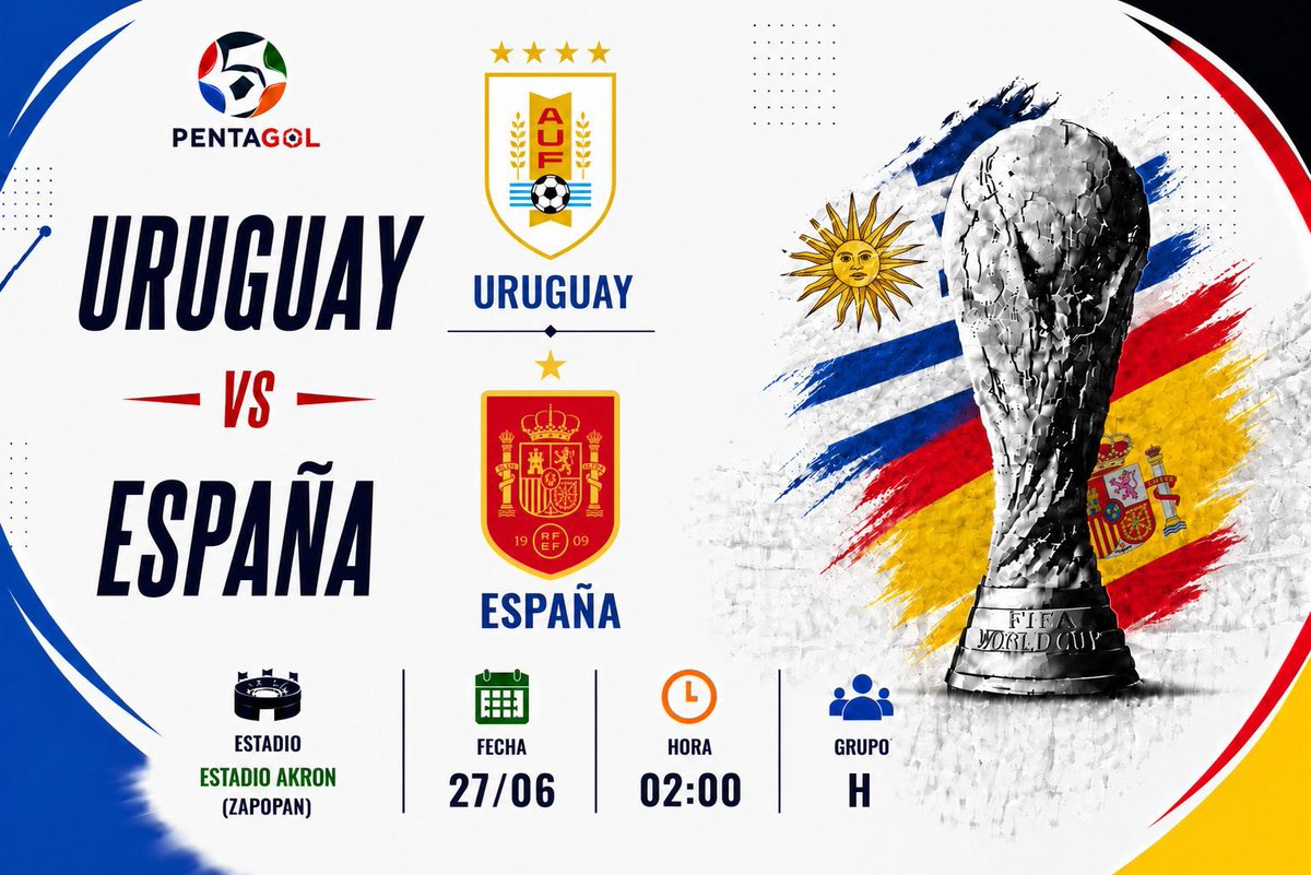 PentaGolProject's tweet photo. ✍🏻 𝗟𝗔 𝗣𝗥𝗘𝗩𝗜𝗔 | Uruguay🇺🇾 - 🇪🇸España

⚔️Duelo de gigantes en el Grupo H con el pase a los octavos de final en juego. Los de Luis de la Fuente buscan certificar el liderato tras golear con autoridad a Arabia Saudí, mientras que la Celeste de Marcelo Bielsa se juega la vida en una auténtica 'final' tras cosechar dos empates consecutivos. ¿Quién se llevará la victoria en Guadalajara?

#MundialRTVE #MundialDeFútbol #DAZNMundial #FIFAWorldCup #URUESP