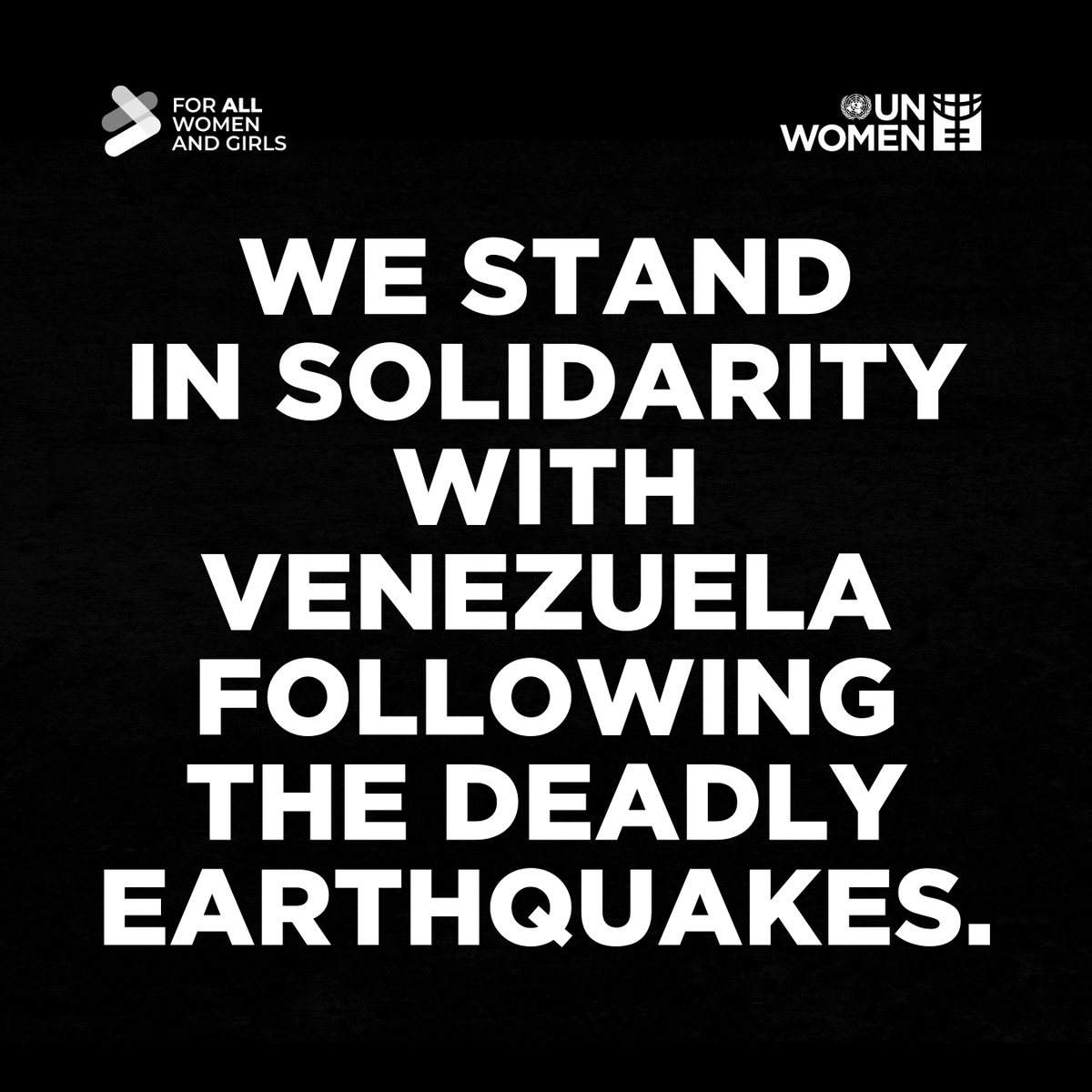 UN_Women's tweet photo. UN Women extends its deepest condolences to all victims of the earthquake in Venezuela.

We call for women and girls to be placed at the center of rescue efforts and immediate humanitarian response, and stand ready to support the @UN family, government and civil society partners. https://t.co/COS2HIo0ck
