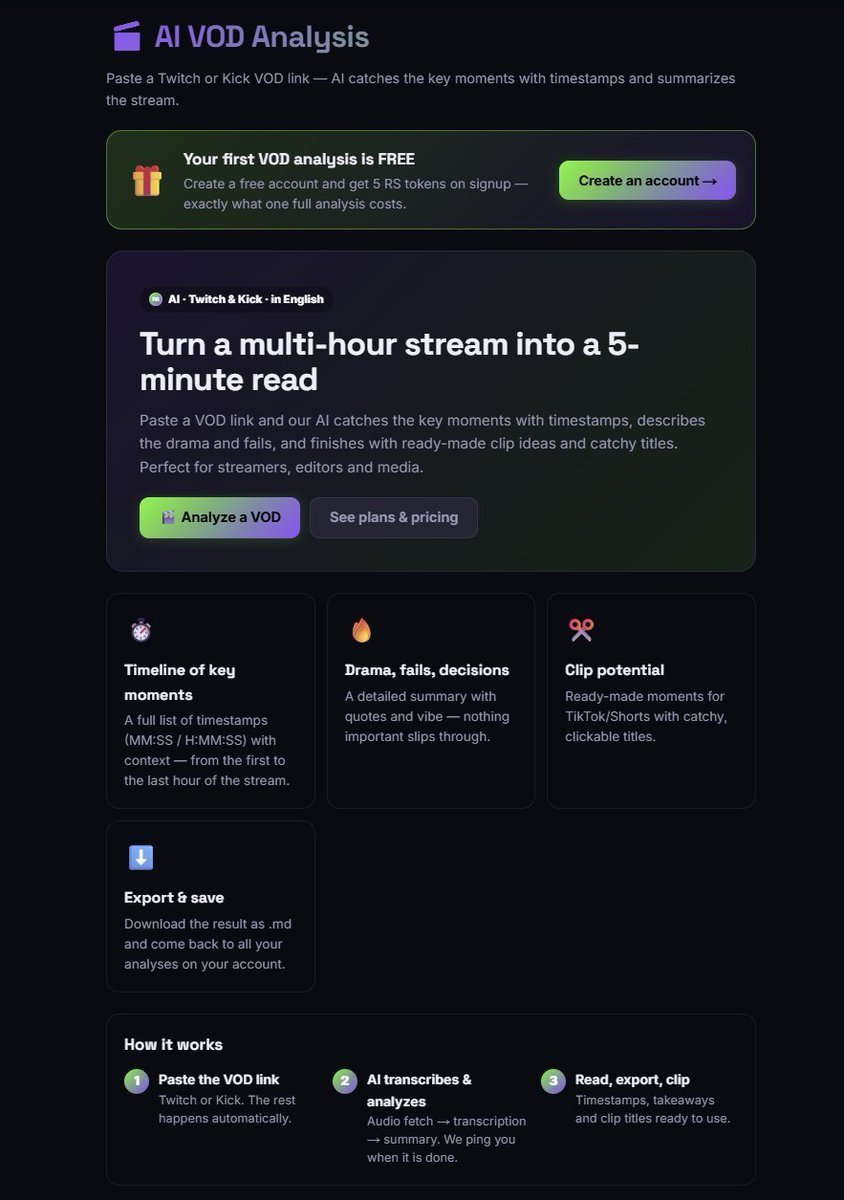 rawstreamsite's tweet photo. VOD Analysis  ⏱️Want to try it out?  Register and you can try it for FREE 📷!   
Check it out here: https://t.co/ZehTD6ZM2B 

#twitch #Kick #streamer #streamers #contentcreation #editing #tiktok https://t.co/igHCptmbRd