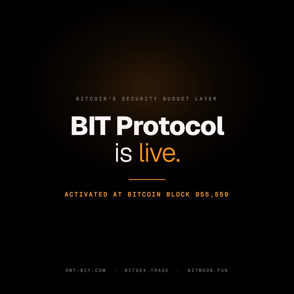 dmt_bit_'s tweet photo. BIT Protocol is officially live. 

Visit our launchpad BitMoon at https://t.co/mwidoYZho8. You can do everything you want in DMT ecosystem such as: 
- register elements
- deploy tokens
- redirect token rewards
- mint tokens

Remember to ALWAYS trade $BIT and other BIT Protocol assets on BitDEX https://t.co/c1FtbQHcRB. Trade on other platform will NOT be recognized. 

We will announce our future plan later, this is just the beginning of the $BIT journey.

Let's $BIT🫡