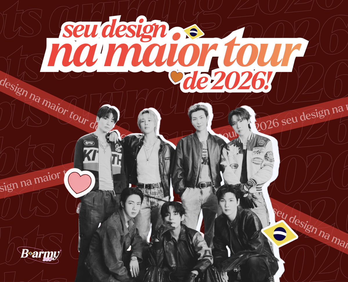 mnijeonjm's tweet photo. 🎨 SEU DESIGN NA MAIOR TOUR DE 2026!

Os envios para os Hand Banners do BTS ARIRANG 2026 estão na reta final. Essa é a sua chance de ver sua arte nas mãos de milhares de ARMYs!

📅 Faltam só 5 dias!

🔗 https://t.co/EWkYJvOshG

#BARMY360 #BARMY360HandBanner https://t.co/Svk27b3WCq