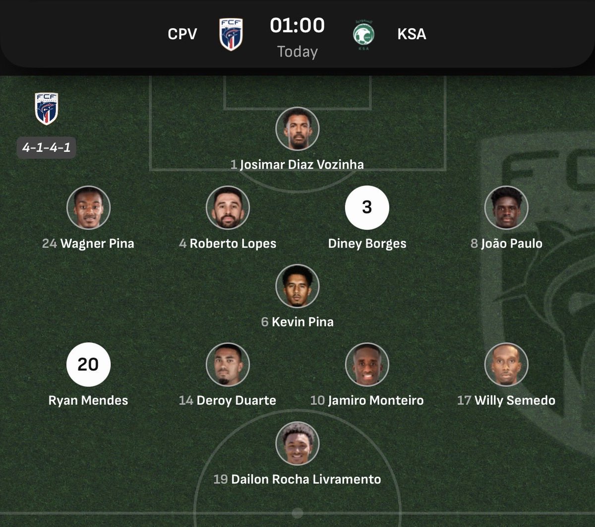 WEFOOTBALL777's tweet photo. 2026 FIFA WORLD CUP FINALS
Group H
Fri 26 Jun 01:00 UKT - Cabo Verde vs Saudi Arabia starting XI
#wefootball777 #football #fifa #fifaworldcup2026 #grouph #caboverde #saudiarabia https://t.co/38zIQNla1J
