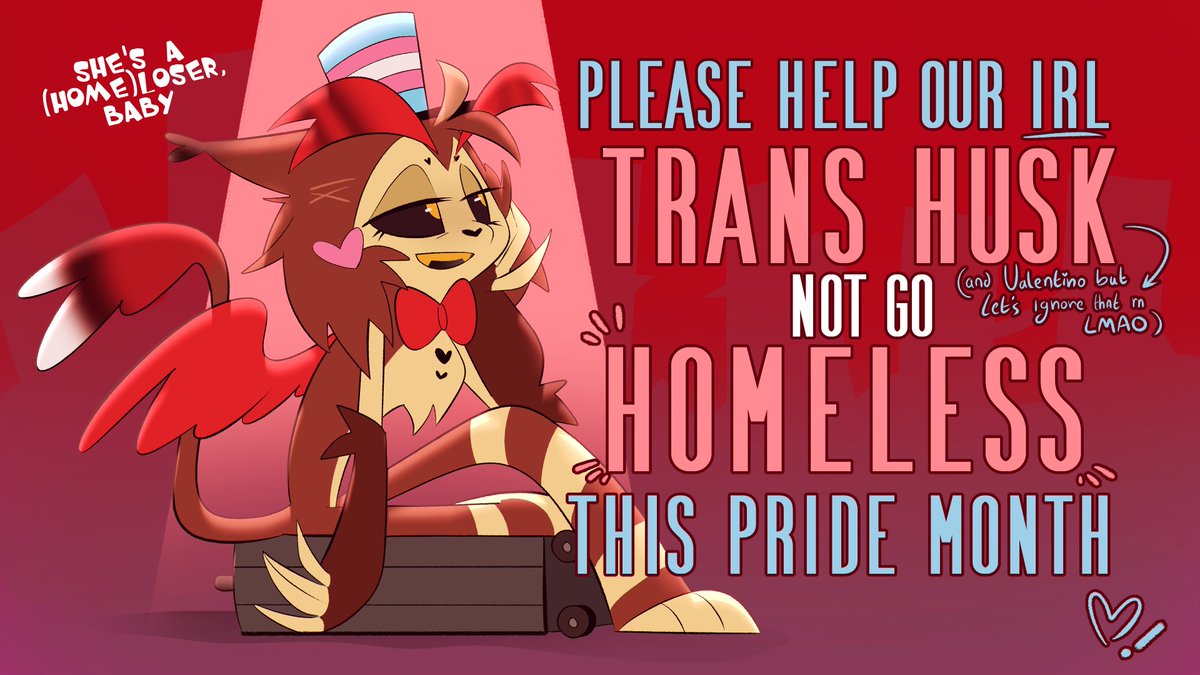 MallowtonMouse's tweet photo. I know I am like the third most annoying person in this entire fandom, but tonight a member of our community, Sin Studio's voice actor for Husk, the amazing Undine V, is a trans woman on the verge of homelessness during Pride Month 🫂❤️‍🩹
(Continue reading vvv) #HazbinHotel #A2V https://t.co/V04HEievZr