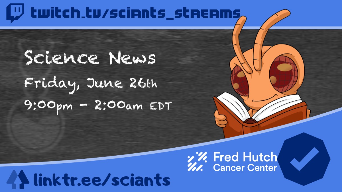 SciAnts_Media's tweet photo. It's SciAnts News Friday! Join us as we discuss the cool science news of the week! New species, snails, bees + 2x DONO MATCHING for @fredhutch!
9pm EDT
#science #twitch #TwitchPartner #live #stem #sciants #livestream #scicomm #twitchambassador
https://t.co/gtFRVGqe0K https://t.co/brK9zoDfs0