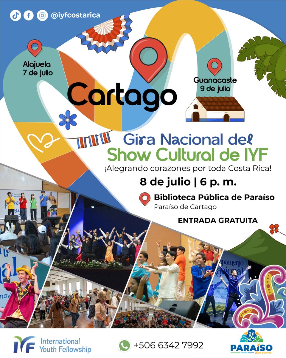 iyfcartago's tweet photo. 🎭 ¡𝐋𝐥𝐞𝐠𝐚 𝐞𝐥 𝐒𝐡𝐨𝐰 𝐂𝐮𝐥𝐭𝐮𝐫𝐚𝐥 𝐝𝐞 𝐈𝐘𝐅 𝐚 𝐂𝐚𝐫𝐭𝐚𝐠𝐨!

Disfrutá de una tarde llena de música, danza y cultura en un evento gratuito para toda la familia. 

📅 8 de julio
🕓 6 p. m.
📍 Biblioteca Pública de Paraíso, Cartago
🎟️ Entrada gratuita https://t.co/8Y23tQ0Oq4