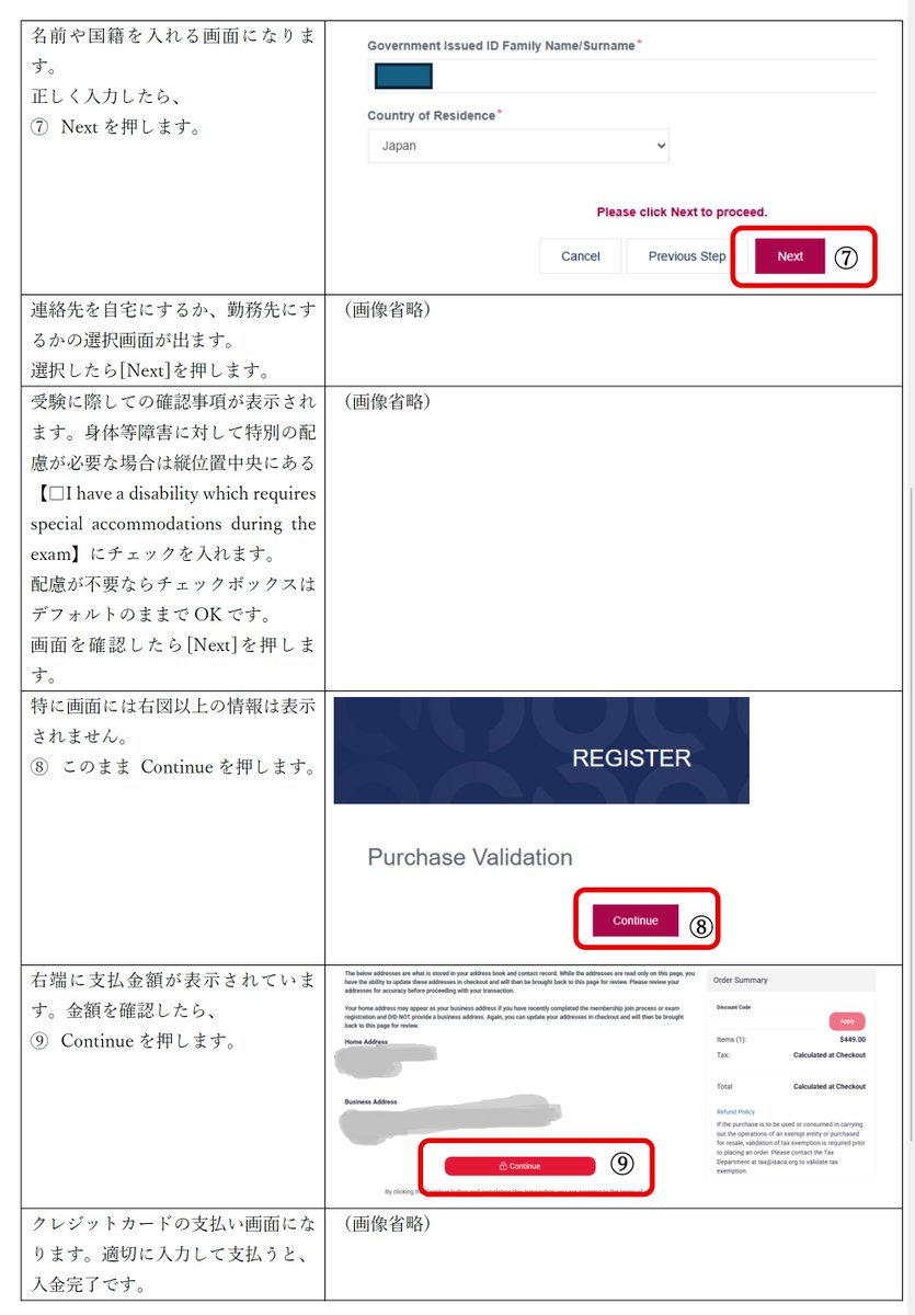 Lost_Tanuki's tweet photo. CISM試験を11月2日までの旧試験期間中に受験したい、という方が多く、一方でISACAの受験登録方法がわかりにくいとの苦情もありますので解説図。
要点は、ログインして、
1. 目的の資格のページでRegisterして受験料金を払う。
2. MyISACAページに行って、CPE_Managementのページを開いて、そこから受験地・受験日を登録です。