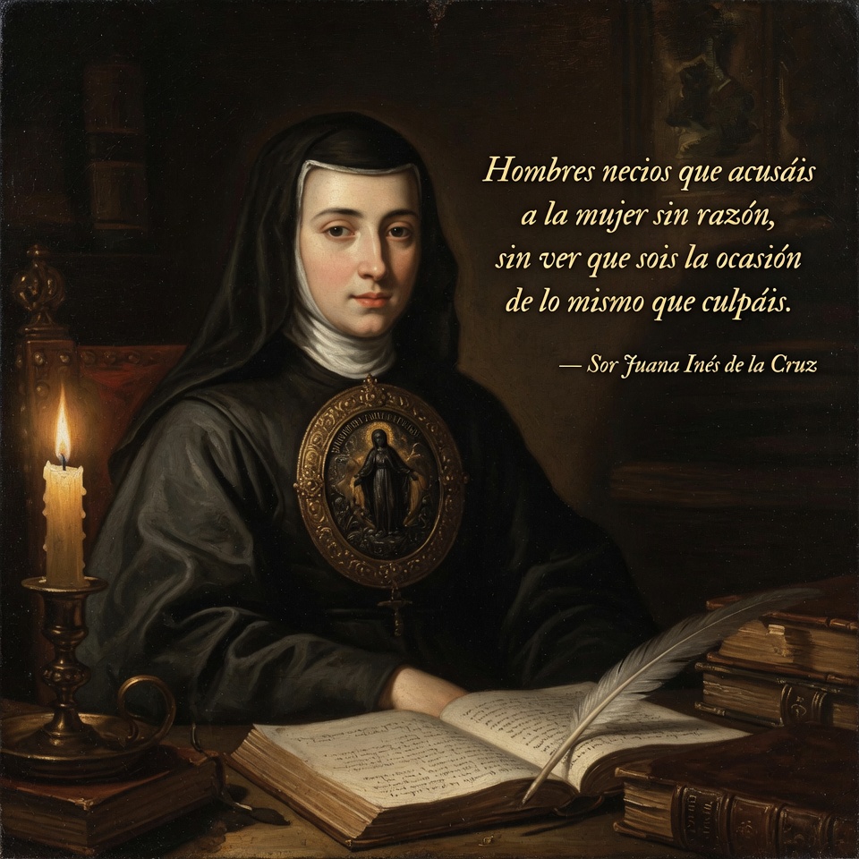 DonPorfirioDiaz's tweet photo. Lo escribió una monja en el siglo XVII. Y sigue incomodando.

Sor Juana Inés de la Cruz fue la mente más brillante de la Nueva España: poeta, científica, feminista tres siglos antes de que existiera la palabra. Esta redondilla suya desarmó la hipocresía de los hombres de su tiempo… y del nuestro.

👇 ¿Sigue vigente?