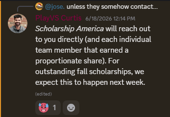 misplays_'s tweet photo. congrats to the high schools, but can we pay out earnings before giving out money?

going into the @playvs_college discord is just a fever dream of seeing how many outstanding payments there still is. 

@playvs continues to secure funding and continues to operate, but can't pay out for 7 months now? 

i will be the plague on playvs until i get the money for my boys.